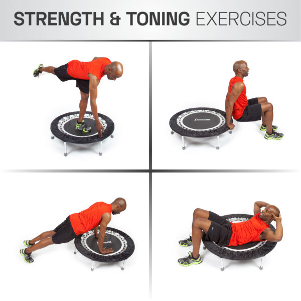 man doing core and toning exercises on mini trampoline